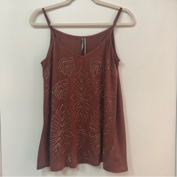Anthropologie Alison rust colored tank with beads size S EUC - Picture 2 of 9